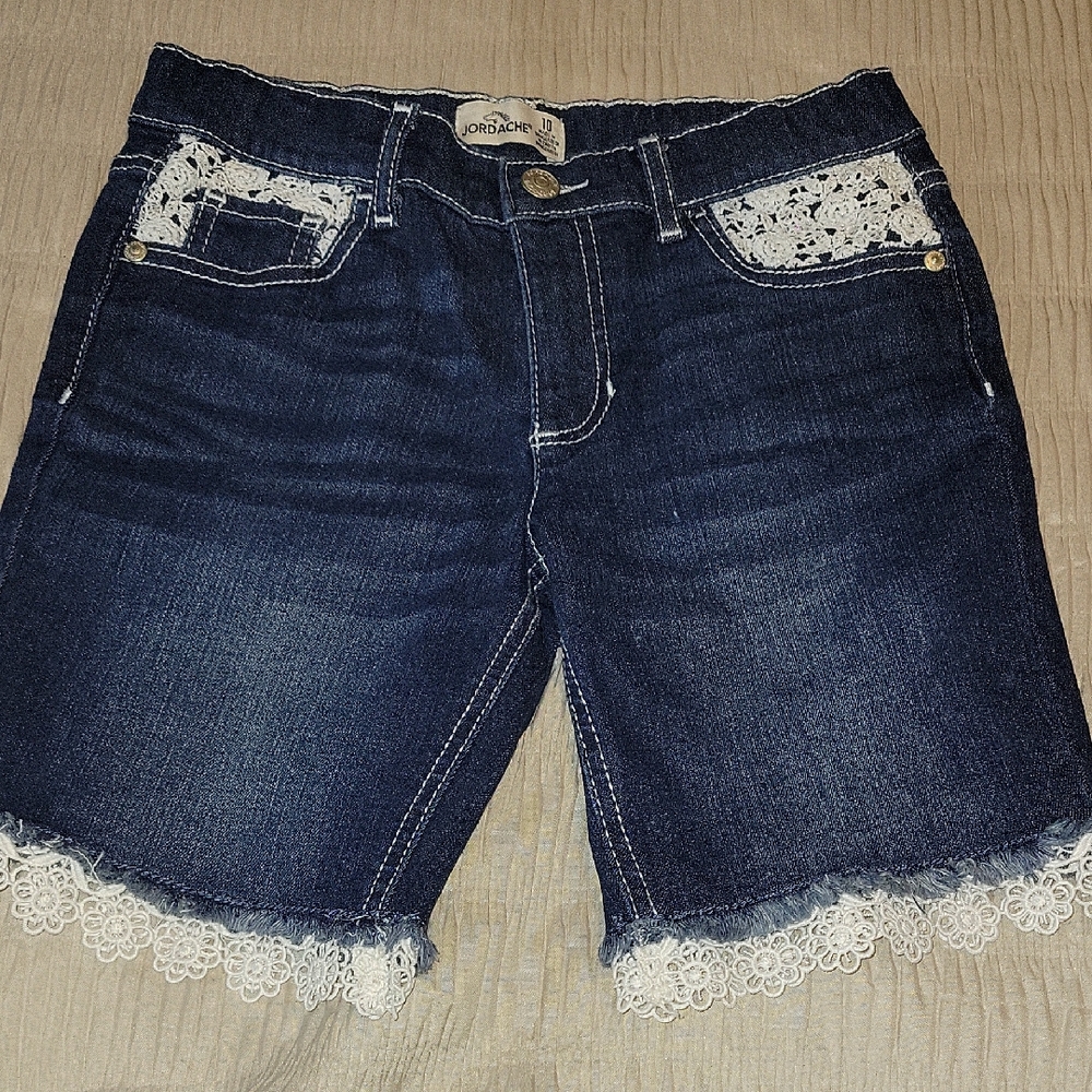 Jordache Dark Blue Denim Shorts with White Lace Accents